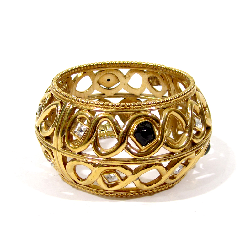 VINTAGE - Gold and Crystal Bangle - 